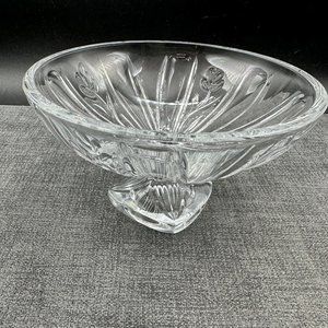 Vintage Crystal Bowl Candy Dish Footed Square Pedestal 24% Lead Czech Floral